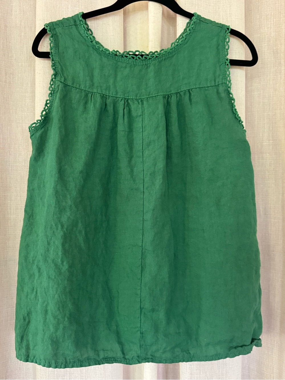 Lungo L'arno 100% Linen Tank Top Women’s Small Sleeveless Lace Trim Green Italy - Picture 4 of 8